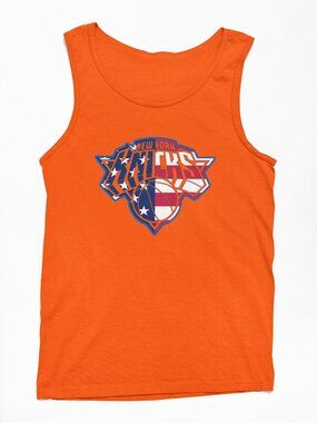NEW York Knicks 4th July USA American Flag Team Color Pop Logo Tank Top ORANGE